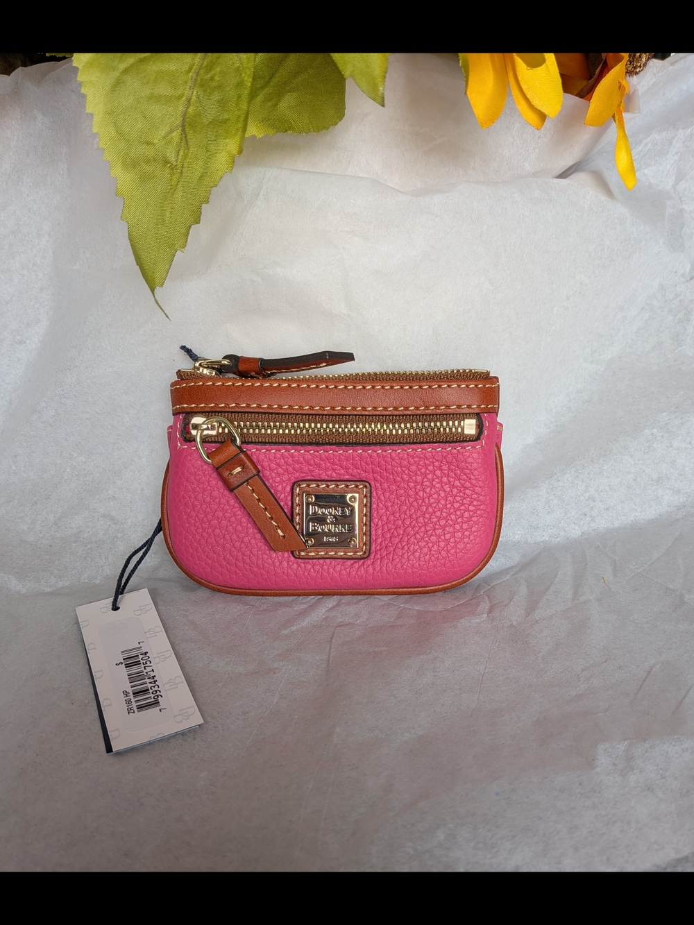 NWT! Dooney & Bourke Pebble Grain Small Coin Case in HOT PINK